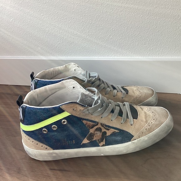 Golden Goose Mid Star Sneaker in Blue Denim/Leopard Star size 41 - Picture 4 of 7